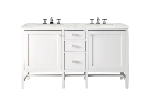 James Martin Furniture - Addison 60" Double Vanity Cabinet, Glossy White, w- 3 CM Eternal Jasmine Pearl Quartz Top - E444-V60D-GW-3EJP - GreatFurnitureDeal