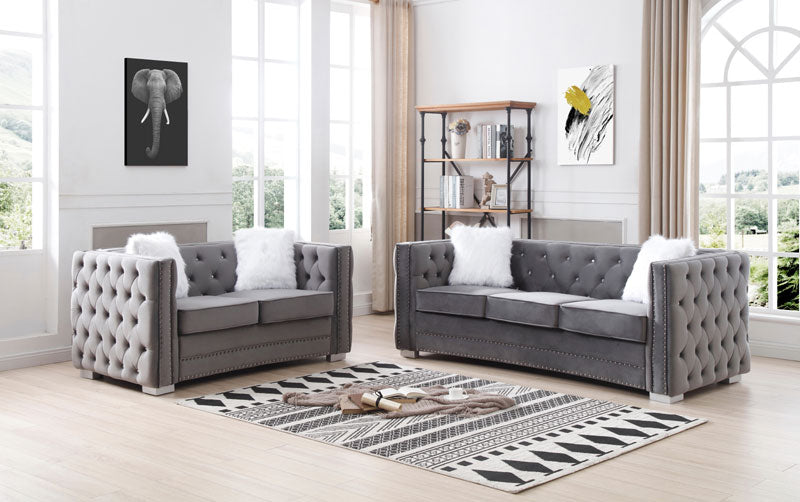Myco Furniture - Toulouse 2 Piece Sofa Set in Gray - TL3041-S-2SET - GreatFurnitureDeal