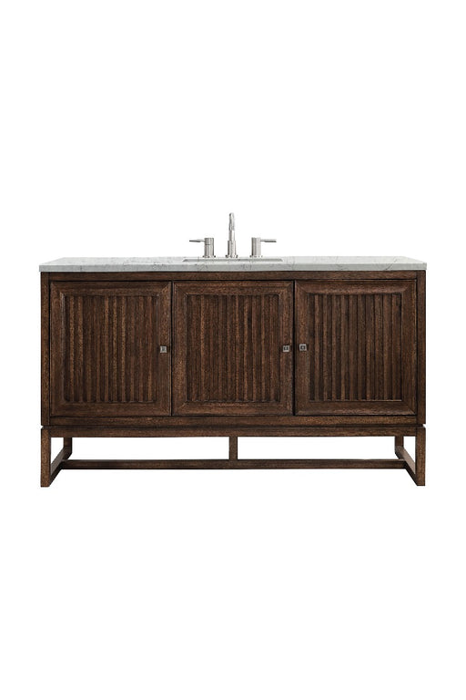 James Martin Furniture - Athens 60" Single Vanity Cabinet , Mid Century Acacia, w- 3 CM Eternal Jasmine Pearl Quartz Top - E645-V60S-MCA-3EJP - GreatFurnitureDeal