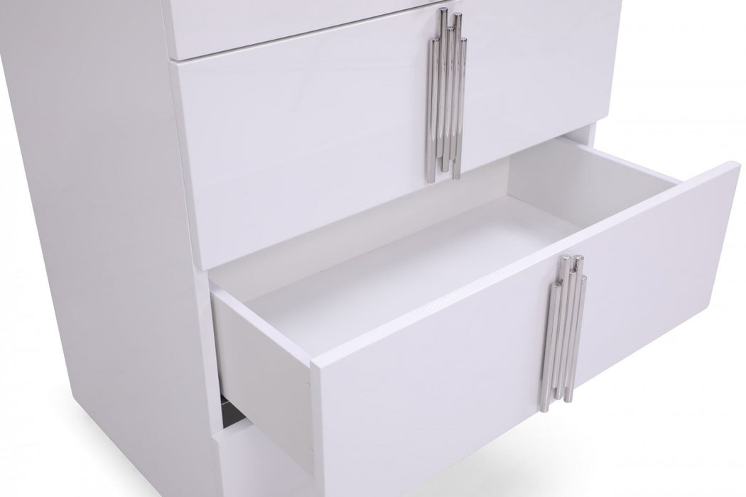 VIG Furniture - Modrest Token - Modern Glossy White & Stainless Steel Chest - VGVCJ815-5H-WHT-3-3 - GreatFurnitureDeal