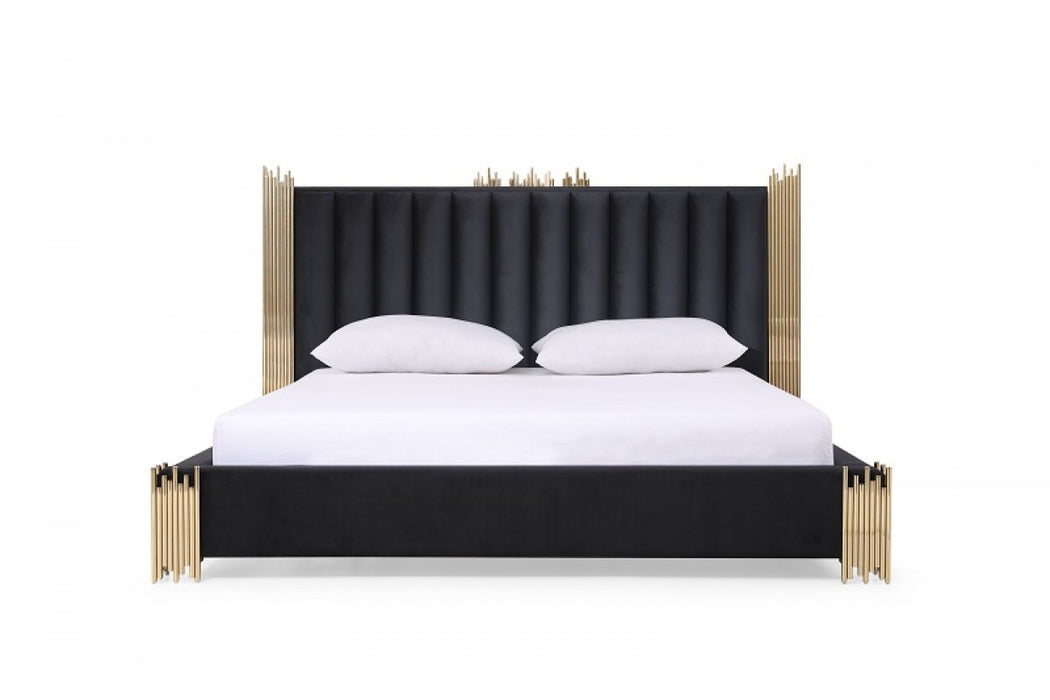 VIG Furniture - Modrest Token Modern Black Gold Bed and 2 Nightstands - VGVCBD815-BLK-BED-2NS-SET