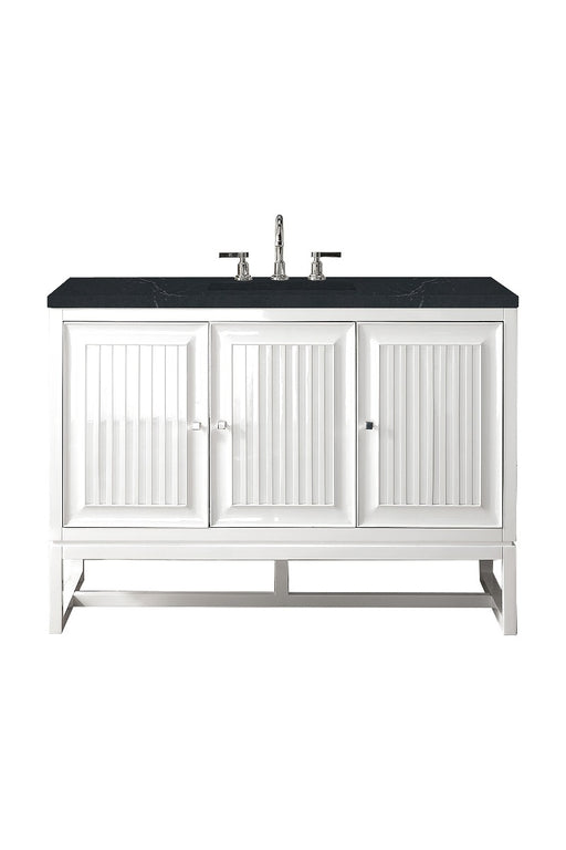 James Martin Furniture - Athens 48" Single Vanity Cabinet, Glossy White, w- 3 CM Charcoal Soapstone Quartz Top - E645-V48-GW-3CSP - GreatFurnitureDeal
