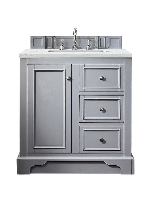 James Martin Furniture - De Soto 30" Single Vanity, Silver Gray, w/ 3 CM Ethereal Noctis Quartz Top - 825-V30-SL-3ENC - GreatFurnitureDeal