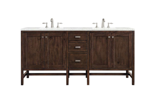 James Martin Furniture - Addison 72" Double Vanity Cabinet, Mid Century Acacia, w- 3 CM Eternal Jasmine Pearl Quartz Top - E444-V72-MCA-3EJP - GreatFurnitureDeal
