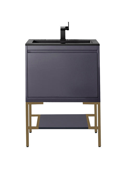 James Martin Furniture - Milan 23.6" Single Vanity Cabinet, Modern Grey Glossy, Radiant Gold w/Charcoal Black Composite Top - 801V23.6MGGRGDCHB - GreatFurnitureDeal