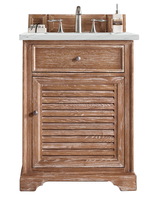 James Martin Furniture - Savannah 26" Single Vanity Cabinet, Driftwood, w/ 3 CM Ethereal Noctis Quartz Top - 238-104-V26-DRF-3ENC - GreatFurnitureDeal