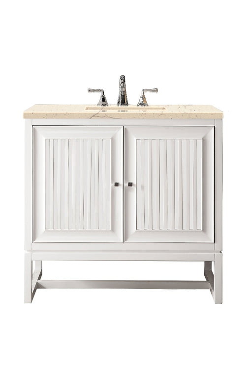 James Martin Furniture - Athens 36" Single Vanity Cabinet, Glossy White, w- 3 CM Eternal Marfil Top - E645-V36-GW-3EMR - GreatFurnitureDeal