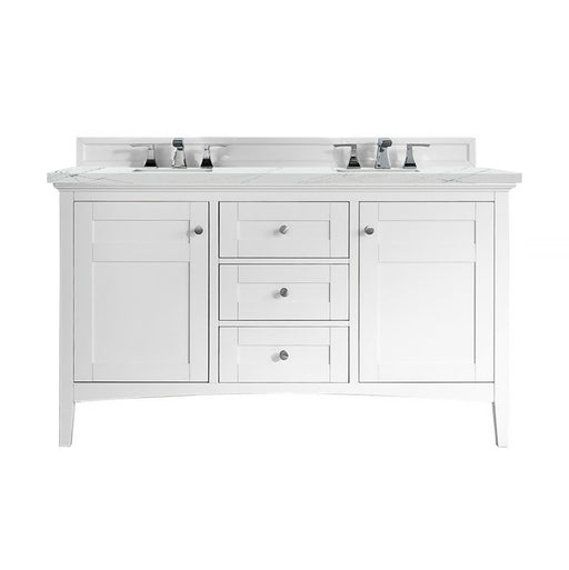 James Martin Furniture - Palisades 60" Double Vanity, Bright White, w/ 3 CM Ethereal Noctis Quartz Top - 527-V60D-BW-3ENC - GreatFurnitureDeal