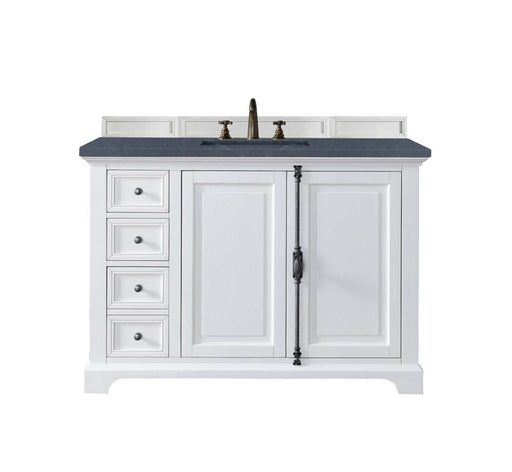 James Martin Furniture - Providence 48" Single Vanity Cabinet, Bright White, w- 3 CM Charcoal Soapstone Quartz Top - 238-105-V48-BW-3CSP - GreatFurnitureDeal
