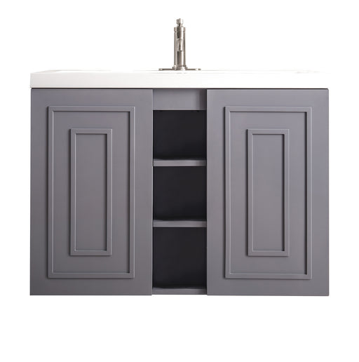 James Martin Furniture - Alicante' 39.5" Single Vanity Cabinet, Grey Smoke w/ White Glossy Composite Countertop - E110V39.5GSMWG - GreatFurnitureDeal