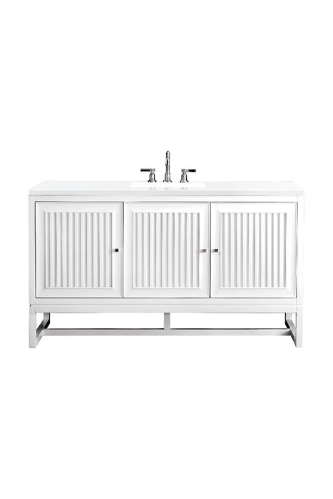 James Martin Furniture - Athens 60" Single Vanity Cabinet , Glossy White, w- 3 CM Classic White Quartz Top - E645-V60S-GW-3CLW - GreatFurnitureDeal