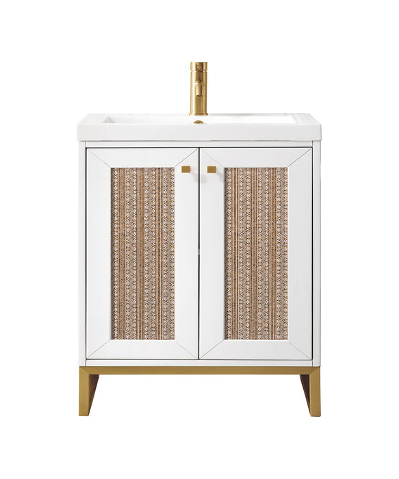 James Martin Furniture - Chianti 24" Single Vanity Cabinet, Glossy White, Radiant Gold, w/ White Glossy Composite Countertop - E303V24GWRGDWG