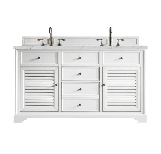 James Martin Furniture - Savannah 60" Double Vanity Cabinet, Bright White, w/ 3 CM Ethereal Noctis Quartz Top - 238-104-V60D-BW-3ENC - GreatFurnitureDeal