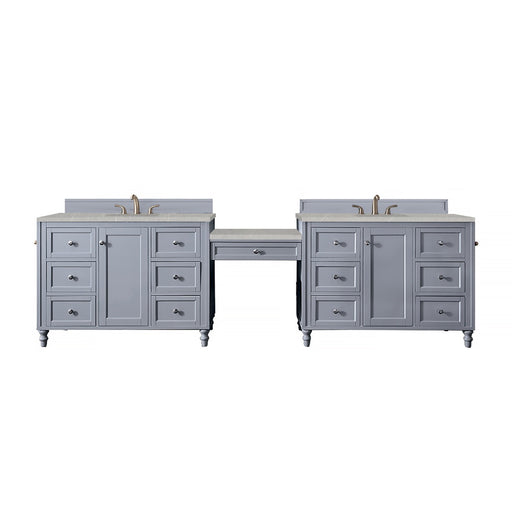 James Martin Furniture - Copper Cove Encore 122" Double Vanity Set, Silver Gray w- Makeup Table, 3 CM Eternal Serena Quartz Top - 301-V122-SL-DU-3ESR - GreatFurnitureDeal