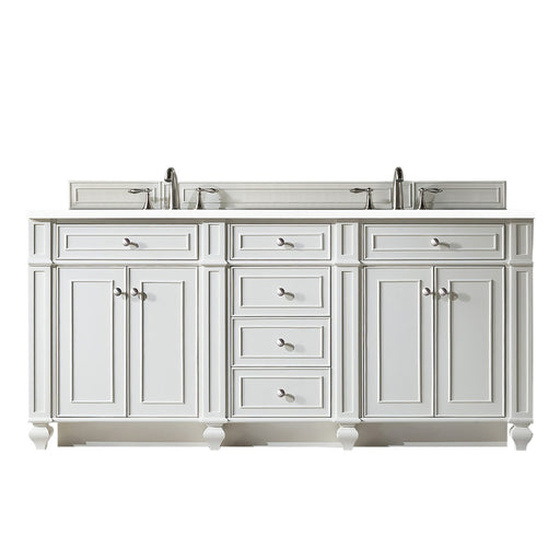 James Martin Furniture - Bristol 72" Double Vanity, Bright White, w- 3 CM Classic White Quartz Top - 157-V72-BW-3CLW - GreatFurnitureDeal