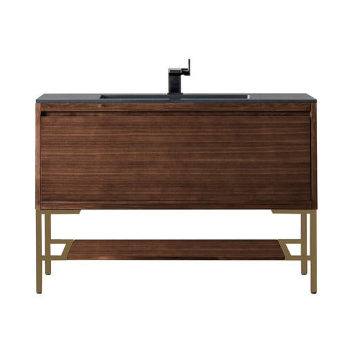 James Martin Furniture - Milan 35.4" Single Vanity Cabinet, Mid Century Walnut, Radiant Gold w/Charcoal Black Composite Top - 801V35.4WLTRGDCHB - GreatFurnitureDeal
