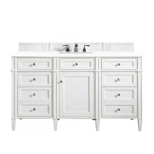 James Martin Furniture - Brittany 60" Bright White Single Vanity w- 3 CM Classic White Quartz Top - 650-V60S-BW-3CLW - GreatFurnitureDeal