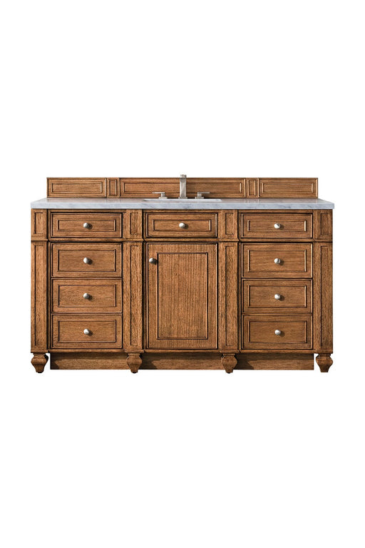 James Martin Furniture - Bristol 60" Single Vanity, Saddle Brown, w- 3 CM Eternal Jasmine Pearl Quartz Top - 157-V60S-SBR-3EJP - GreatFurnitureDeal