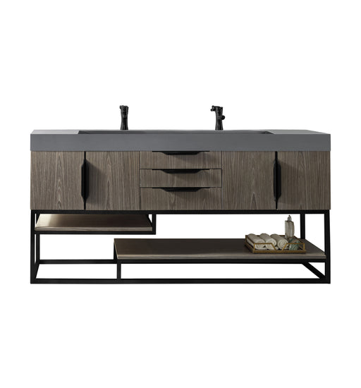 James Martin Furniture - Columbia 72" Double Vanity, Ash Gray, Matte Black w/ Dusk Grey Glossy Composite Top - 388-V72D-AGR-MB-DGG - GreatFurnitureDeal