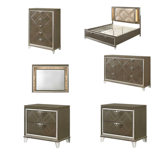 Acme Furniture - Skylar 6 Piece Eastern King Bedroom Set w-Storage In Dark Champagne - 25317EK-6SET - GreatFurnitureDeal