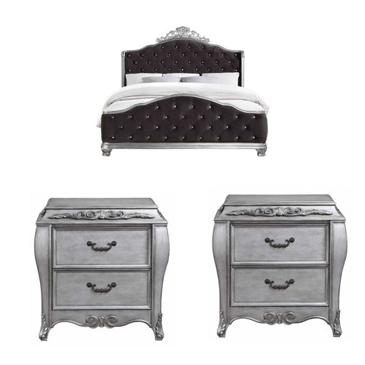 Acme Furniture - Leonora 3 Piece California King Bedroom Set In Fabric & Vintage Platinum - 22134CK-3SET - GreatFurnitureDeal