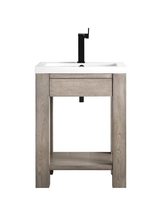 James Martin Furniture - Brooklyn 24" Wooden Sink Console, Platinum Ash w/ White Glossy Composite Countertop - C205V24PTAWG