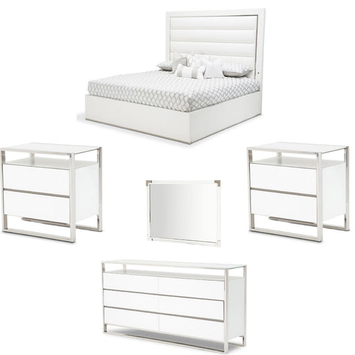 AICO Furniture - State St. 5 Piece Eastern King Upholstered Panel Bedroom Set in Glossy White - N9016000EKP-116-5SET - GreatFurnitureDeal