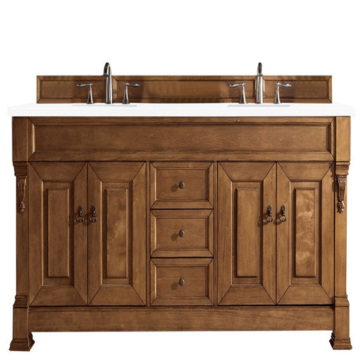 James Martin Furniture - Brookfield 72" Country Oak Double Vanity w- 3 CM Classic White Quartz Top - 147-114-5771-3CLW - GreatFurnitureDeal