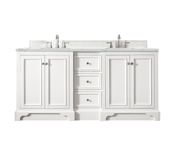 James Martin Furniture - De Soto 72" Double Vanity, Bright White, w/ 3 CM Ethereal Noctis Quartz Top - 825-V72-BW-3ENC - GreatFurnitureDeal