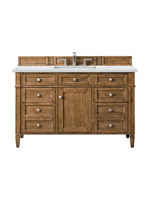 James Martin Furniture - Brittany 48" Saddle Brown Single Vanity w/ 3 CM Ethereal Noctis Quartz Top - 650-V48-SBR-3ENC - GreatFurnitureDeal