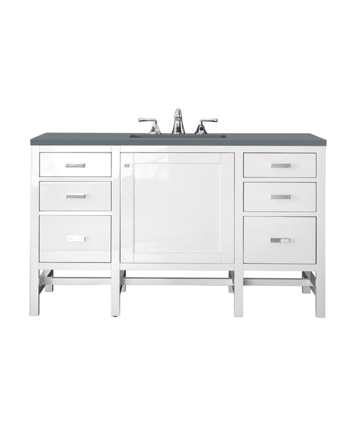 James Martin Furniture - Addison 48" Single Vanity Cabinet, Glossy White, w/ 3 CM Cala Blue Top - E444-V48-GW-3CBL - GreatFurnitureDeal