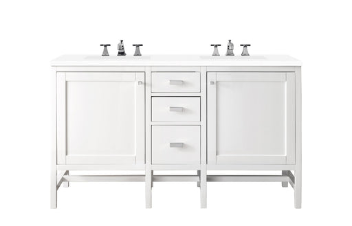 James Martin Furniture - Addison 60" Double Vanity Cabinet, Glossy White, w- 3 CM Classic White Quartz Top - E444-V60D-GW-3CLW - GreatFurnitureDeal