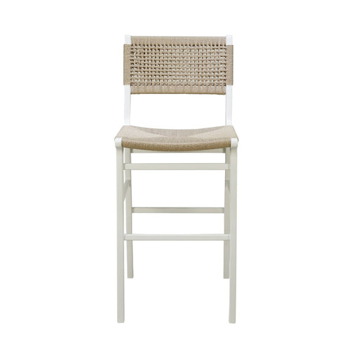 Worlds Away - Woven Back Bar Stool With Rush Seat In Matte White Lacquer - CARSON WH - GreatFurnitureDeal