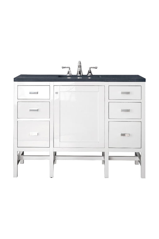 James Martin Furniture - Addison 48" Single Vanity Cabinet, Glossy White, w- 3 CM Charcoal Soapstone Quartz Top - E444-V48-GW-3CSP - GreatFurnitureDeal