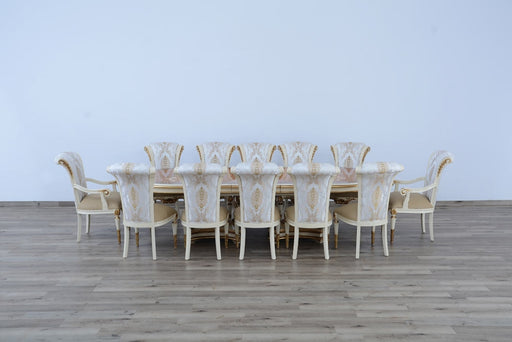 European Furniture - Valentina 11 Piece Dining Table Set in Beige and Gold - 51959-11SET