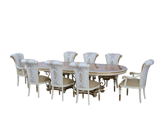 European Furniture - Valentina 9 Piece Dining Table Set in Beige and Gold - 51959-9SET
