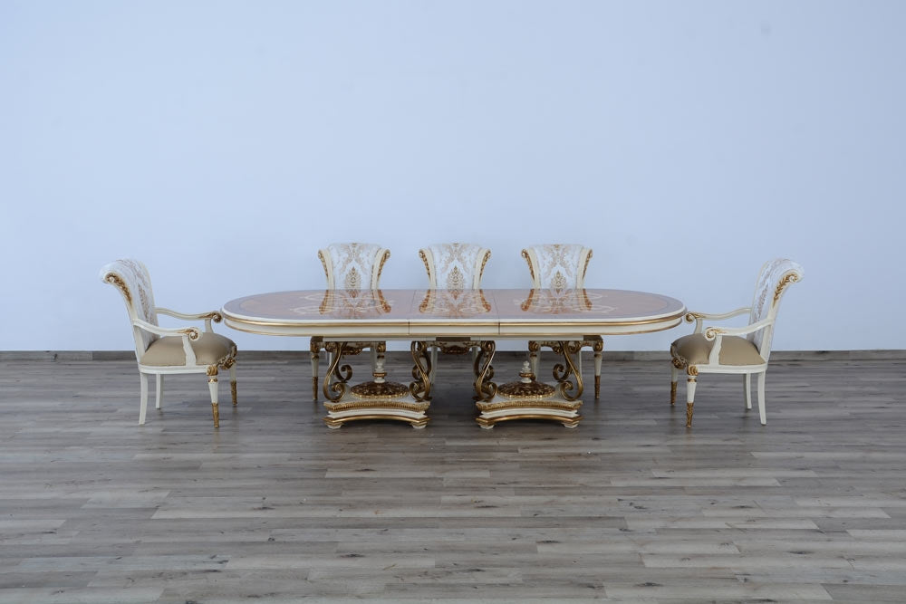European Furniture - Valentina 5 Piece Dining Table Set in Beige and Gold - 51959-5SET