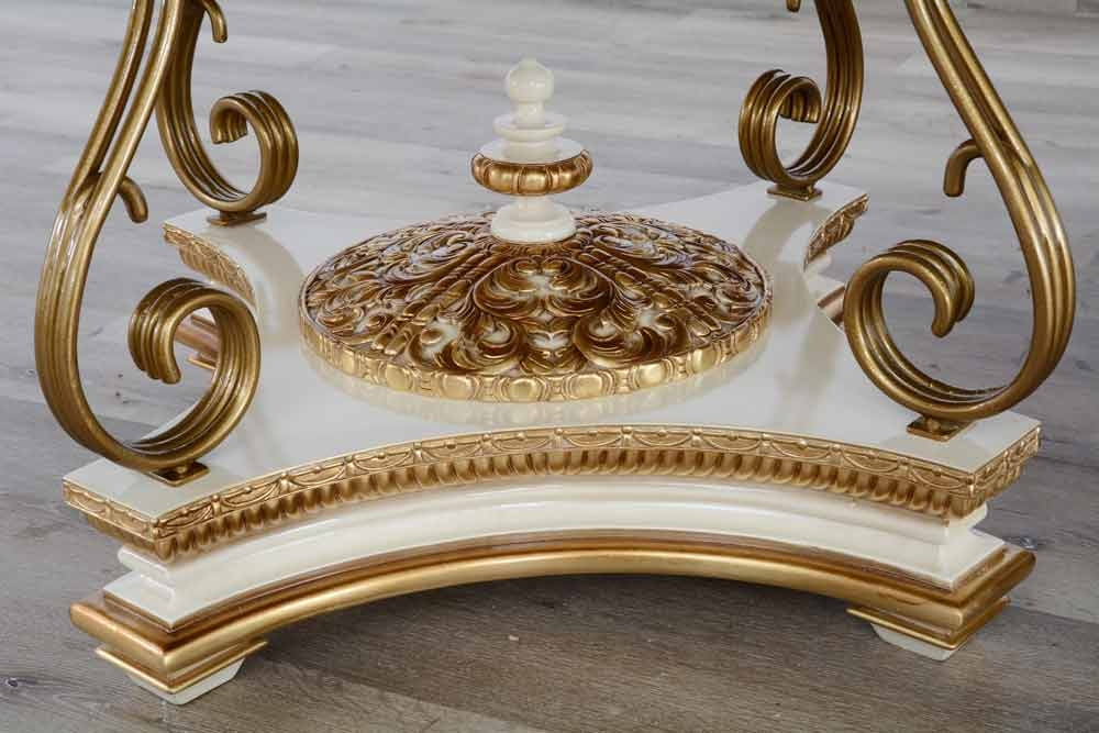 European Furniture - Valentina Luxury Dining Table in Beige and Gold - 51959-T - GreatFurnitureDeal
