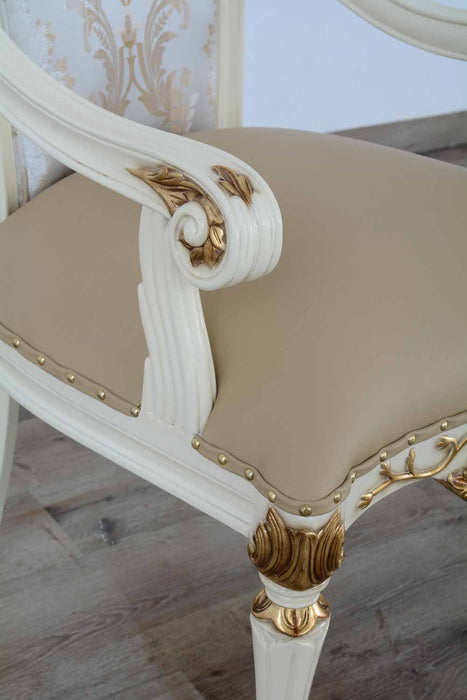 European Furniture - Valentina 7 Piece Dining Table Set in Beige and Gold - 51959-7SET - GreatFurnitureDeal