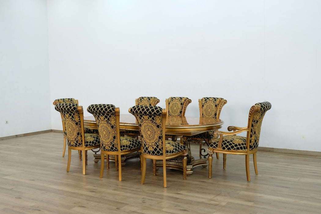 European Furniture - Valentina 7 Piece Dining Room Set in Black and Gold Leaf - 61958-7SET