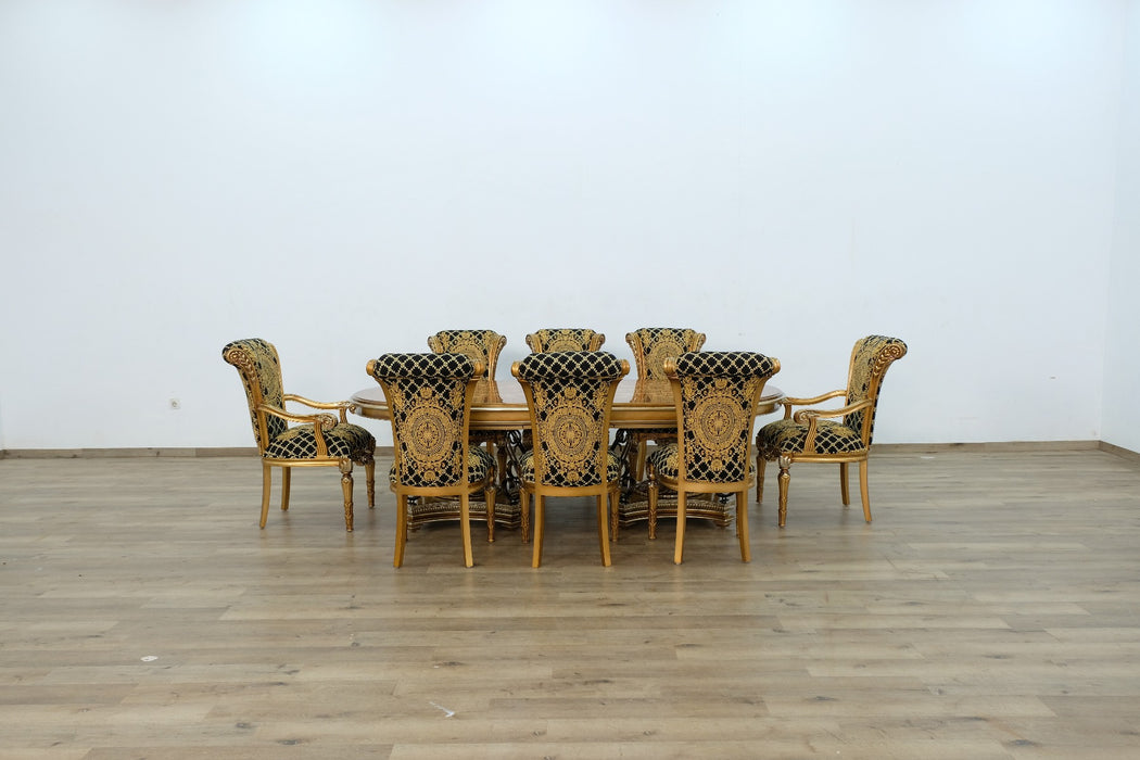 European Furniture - Valentina 9 Piece Dining Room Set in Black and Gold Leaf - 61958-9SET