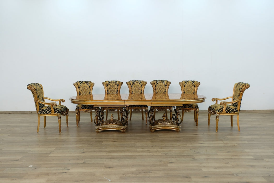 European Furniture - Valentina 11 Piece Dining Room Set in Black and Gold Leaf - 61958-11SET