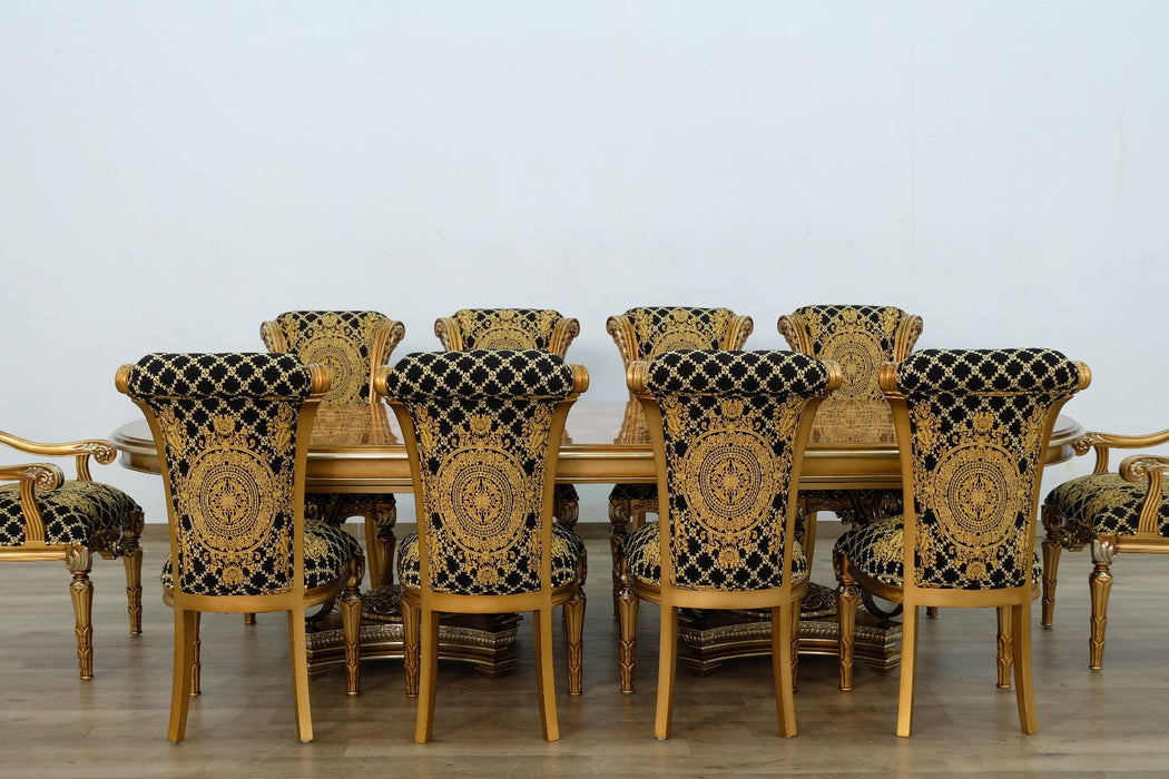 European Furniture - Valentina 9 Piece Dining Room Set in Black and Gold Leaf - 61958-9SET - GreatFurnitureDeal