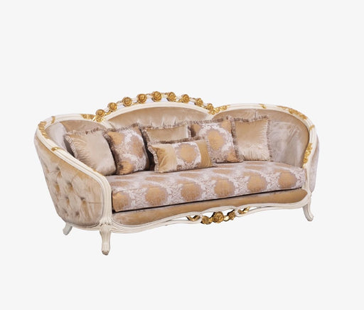 European Furniture - Valentine Luxury Sofa in Beige With Dark Gold Leafs - 45010-S - GreatFurnitureDeal