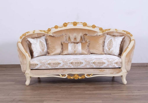 European Furniture - Valentine II Luxury Loveseat in Beige With Dark Gold Leafs - 45012-L - GreatFurnitureDeal