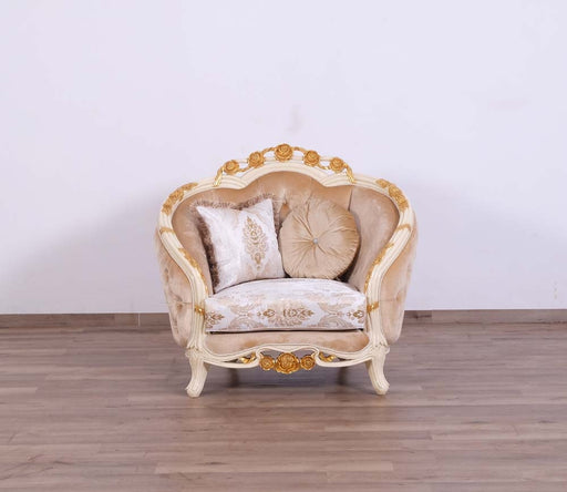 European Furniture - Valentine II 3 Piece Luxury Living Room Set in Beige With Dark Gold Leafs - 45012-SLC - GreatFurnitureDeal
