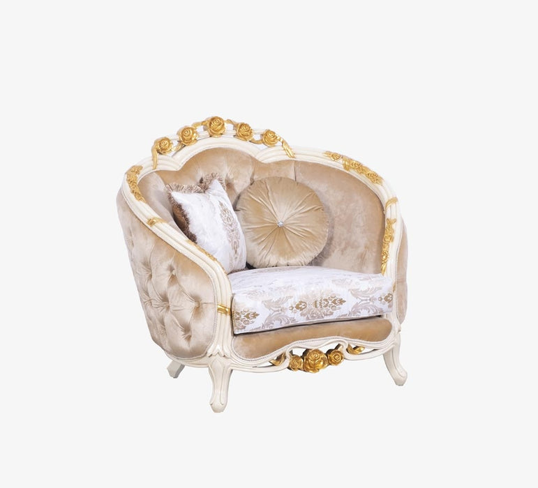 European Furniture - Valentine II 2 Piece Luxury Sofa Set in Beige With Dark Gold Leafs - 45012-SC - GreatFurnitureDeal