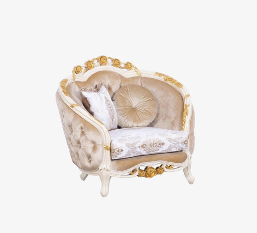 European Furniture - Valentine II Luxury Chair and 1-2 in Beige With Dark Gold Leafs - 45012-C - GreatFurnitureDeal