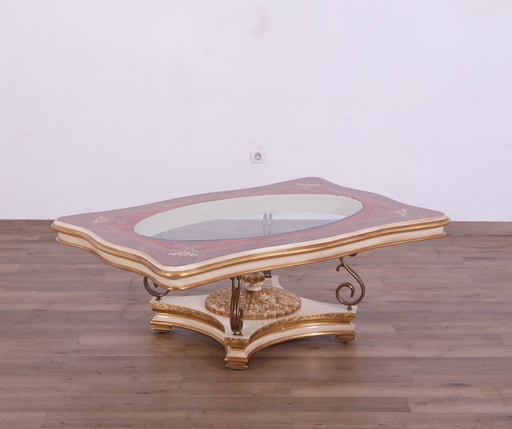 European Furniture - Valentine Luxury Coffee Table in Beige With Dark Gold Leafs - 45010-CT