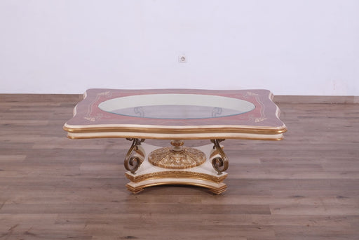European Furniture - Valentine II Luxury Coffee Table in Beige With Dark Gold Leafs - 45012-CT